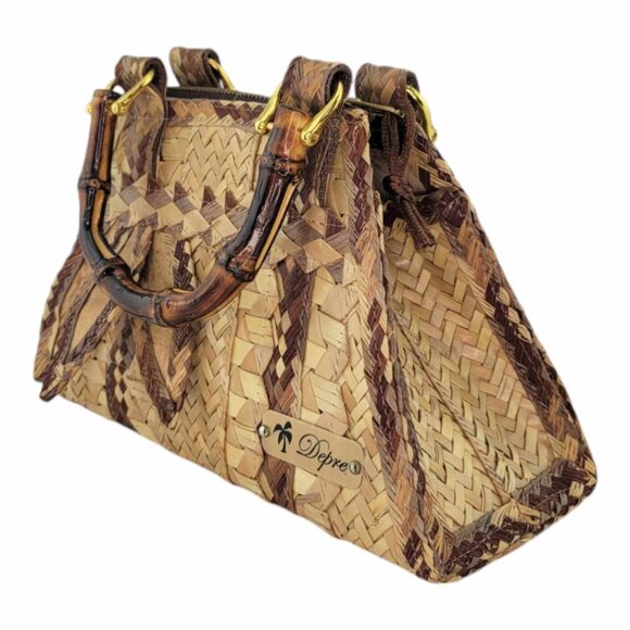 Depre International Brown Sisal Small Handbag With Petals Handcrafted - Picture 4 of 9